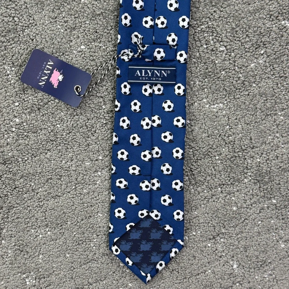 ALYNN Men's Silk Necktie Sport Preppy Novelty Football Soccer Tie Blue NWT